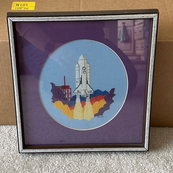 Vintage Wall Decor Vintage Spaceship Framed Needlepoint 984 Poshmark